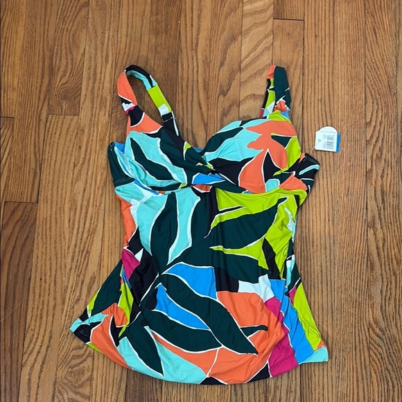 Anne Cole Multicolor Underwire Twist Front Swimsuit Tankini Top 34B/32C NWT - Picture 2 of 7
